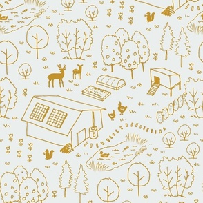 Homestead Sustainable Living Hand Drawn // mustard yellow outlines