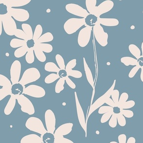 Daisy And Dot - Soft Pink On Cottage Blue.