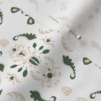 Green and White Damask