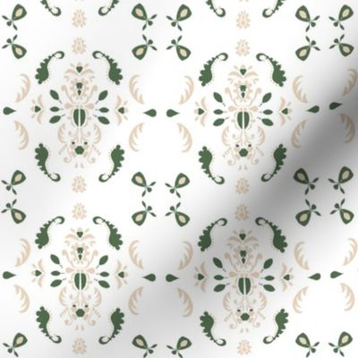 Green and White Damask