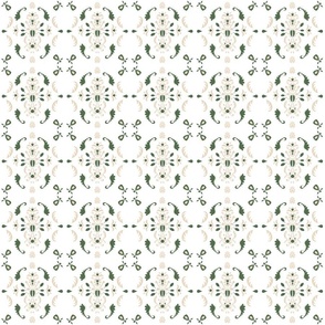 Green and White Damask