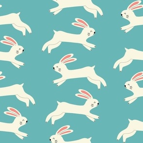 Bunnies Abound - cream on blue