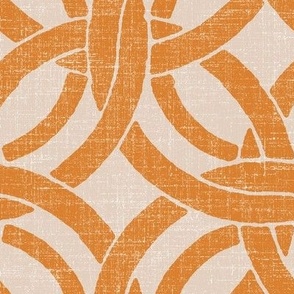 large lattice circle in orange on cream linen linen