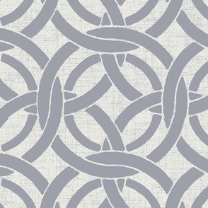 medium lattice circle gray on white linen