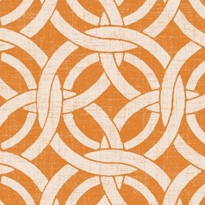 medium lattice circle on orange in cream reverse linen