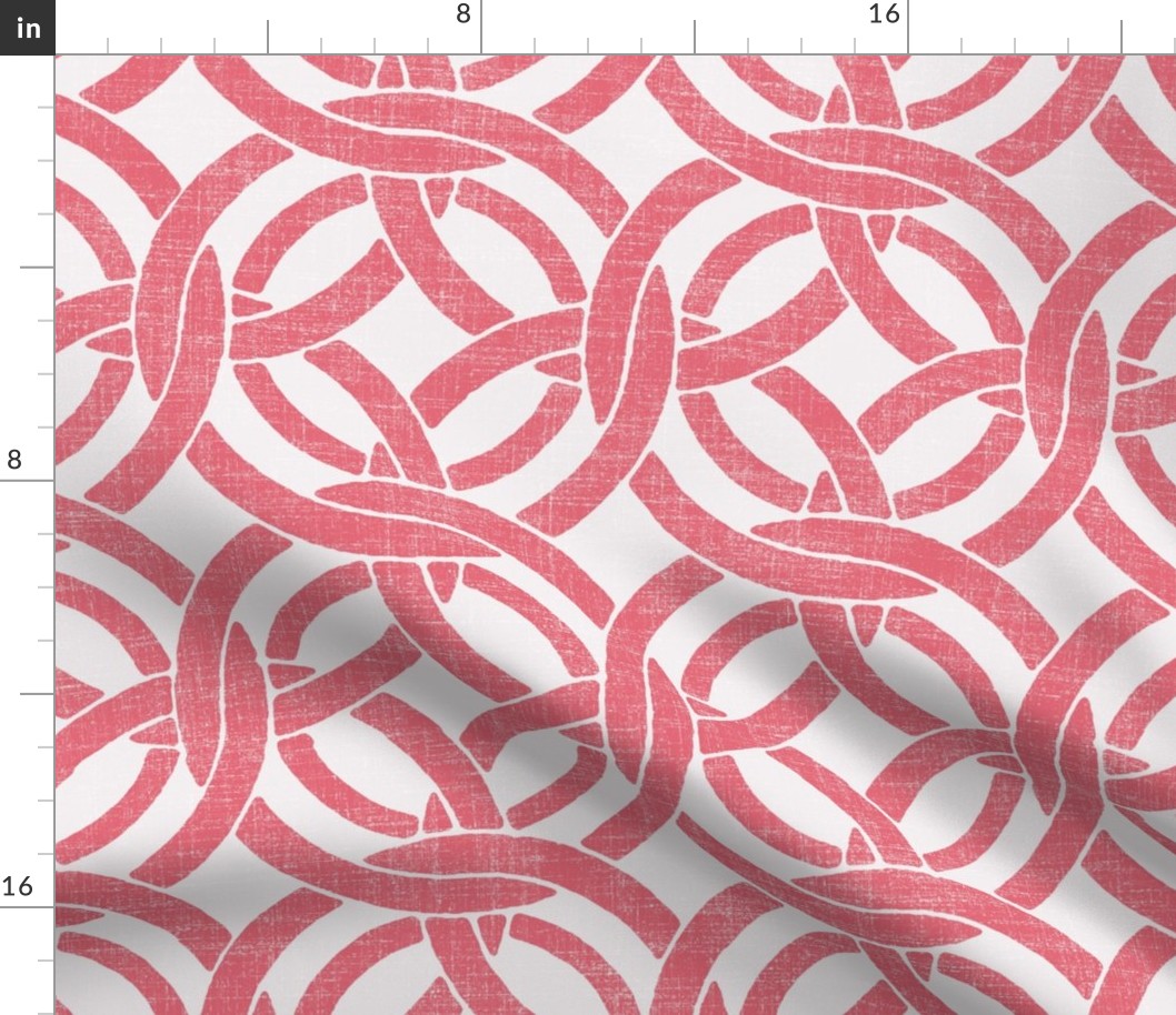 large lattice circle in lipstick on white linen