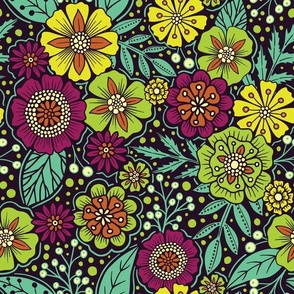 Boho Floral in Magenta, Yellow, Green & Teal