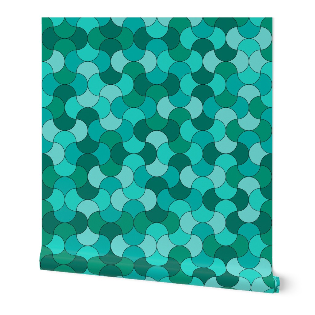 Teal and green scale-like pattern with an aquatic feel.