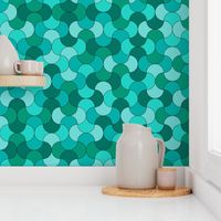 Teal and green scale-like pattern with an aquatic feel.