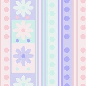 Cotton Candy Lilac Sea Glass Stripes with Flowers