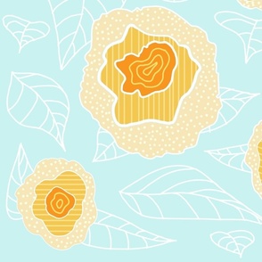 Abstract Camellia in yellow and light blue