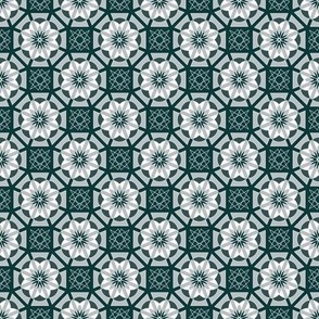 2543 small - Geo Flowers - Viridian and Silver Gray