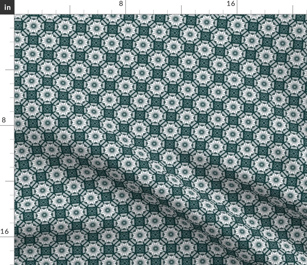 2543 small - Geo Flowers - Viridian and Silver Gray