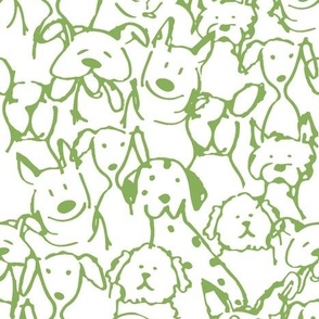 Spring Green Outline Doodle Dogs, Midi Scale