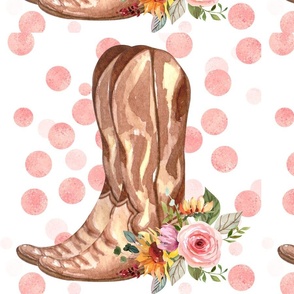 Cowboy Boots Floral on Dots Blush Pink for PIllow