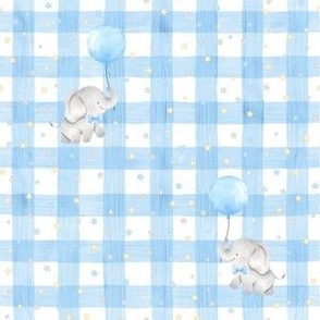 small scale elephant stars blue gingham