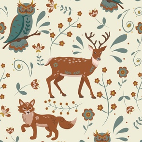 owl, fox and deer