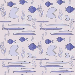 Funny Fishes Lavender Monochorome