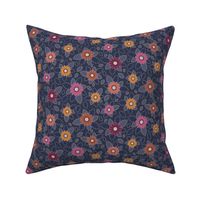 367 $ - Navy blue and maroon floral - small scale for women apparel, bed linen, soft furnishings and home decor