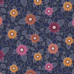 Navy blue and maroon floral - small scale for women apparel, bed linen, soft furnishings and home decor