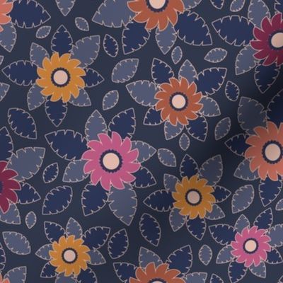 367 - Navy blue and maroon floral - large scale for women apparel, bed linen, soft furnishings and home decor
