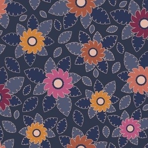 367 - Navy blue and maroon floral - large scale for women apparel, bed linen, soft furnishings and home decor