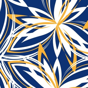 abstract petals navy/white/yellow - large scale
