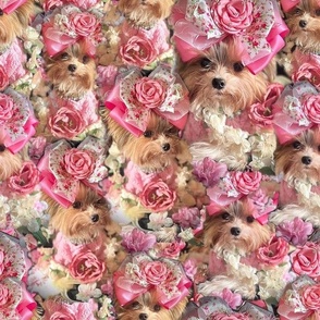 Floral Roses and Puppies - abt 4" with Bow