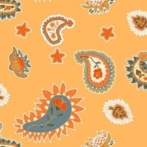 Floral Paisley on Orange with Green
