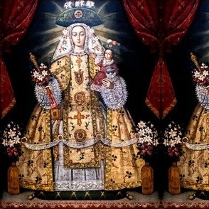27 Jesus Christ Virgin Mary Christianity Catholic religious mother Madonna child baby floral flowers gown dress pale yellow veil scepter crucifix  crosses flowers lace motherhood embroidery pearls swag bows beautiful lady woman Victorian crescent moon 17t