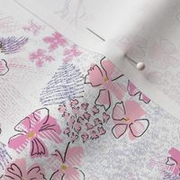 medium modern sakura in blush pink,  pink and periwinkle on white - medium scale