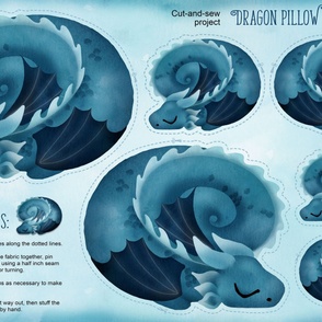 Sleeping dragon pillow family blue - minky yard 