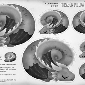 Sleeping dragon pillow family grey - minky yard