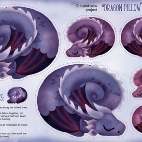 Sleeping dragon pillow family purple pink - minky yard