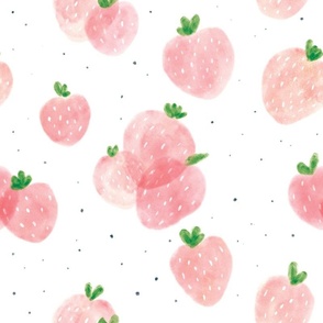 Strawberry Field JUMBO Whimsical Colorful Watercolor Fruit Pink Red Green