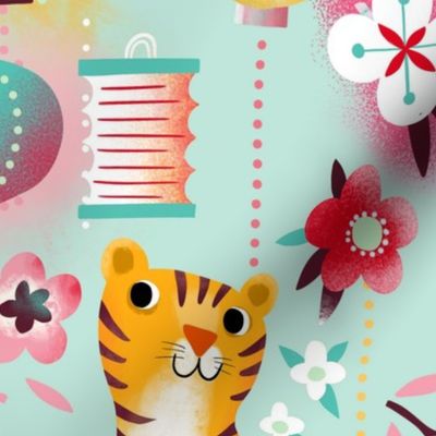 Happy Tigers glowing lanterns // mint // large scale