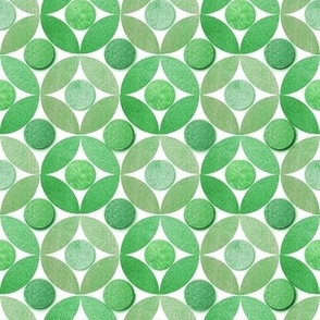  grass green geometric with emerald and sage green,  circle lock pattern made from watercolour art