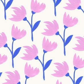 Purple and Blue Flowers on White | Medium | Pretty Poppies Collection