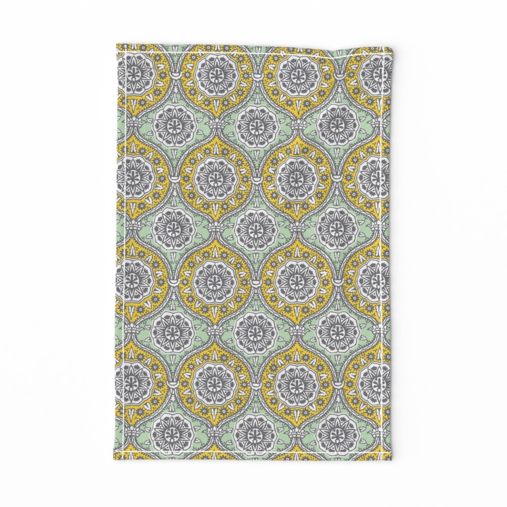 Yellow Teal Damask