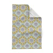 Yellow Teal Damask