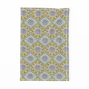 Yellow Teal Damask