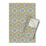 Yellow Teal Damask