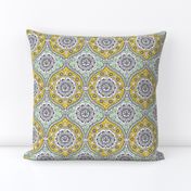 Yellow Teal Damask