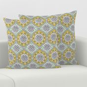 Yellow Teal Damask