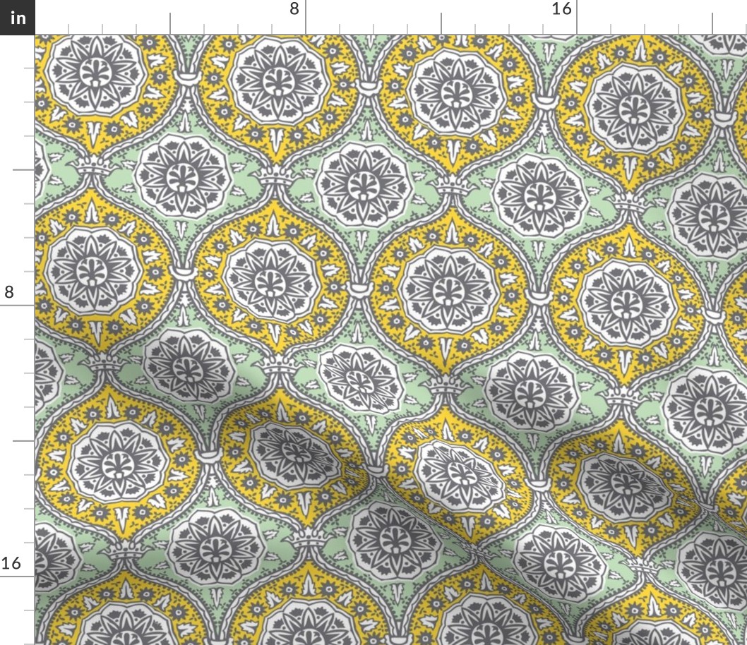 Yellow Teal Damask