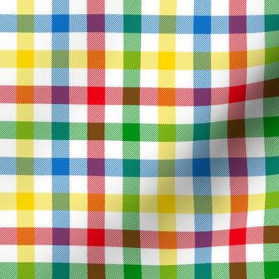 primary colors gingham -- 1/2" squares - red, green, blue, yellow on white