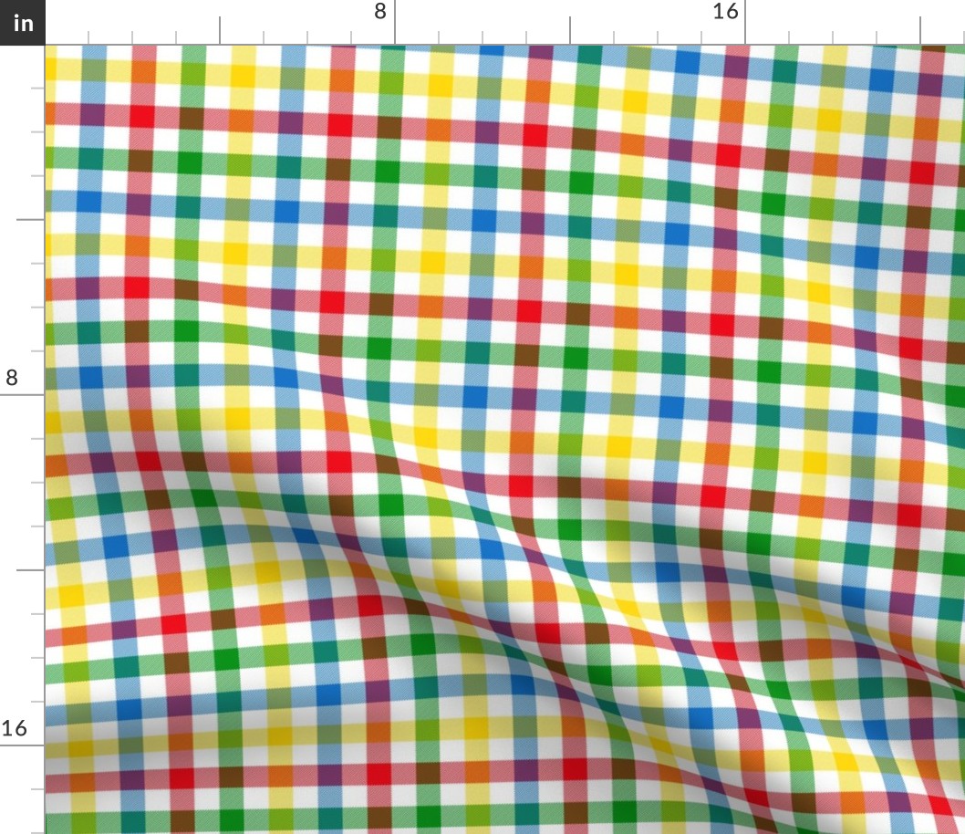 primary colors gingham -- 1/2" squares - red, green, blue, yellow on white
