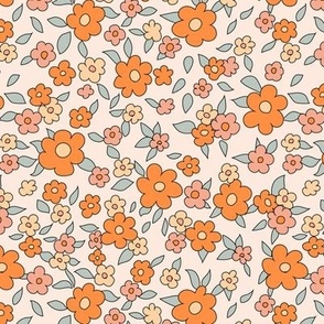 Boho Cute Retro Floral for Apparel 60s 70s vintage in orange green