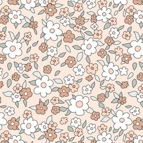 Boho Cute Retro Floral for Apparel 60s 70s vintage in neutral cream white tan muted green