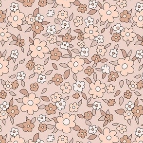 Boho Cute Retro Floral for Apparel 60s 70s vintage in muted pink tan